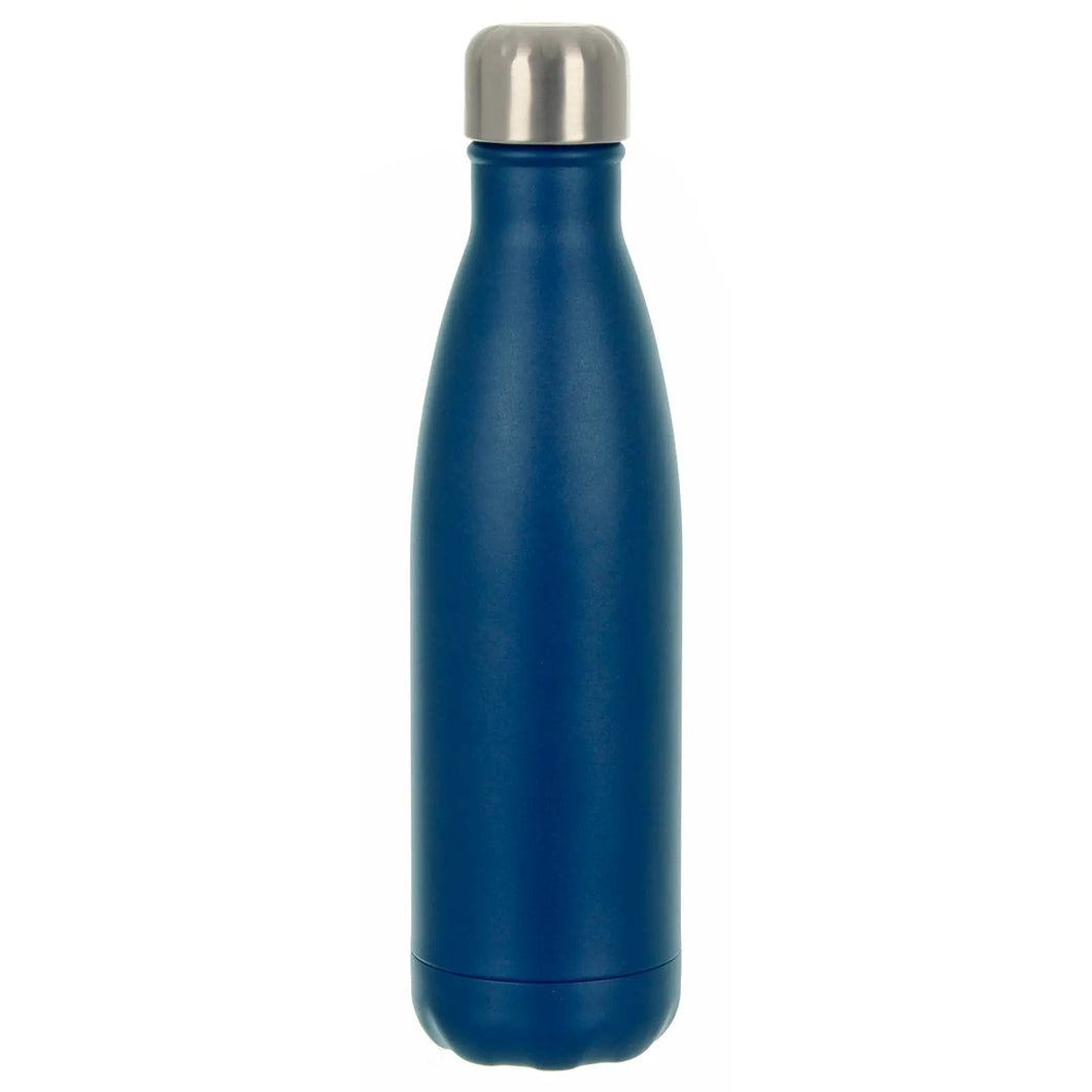 Tall, slimline, navy blue water bottle with stainless steel twist cap