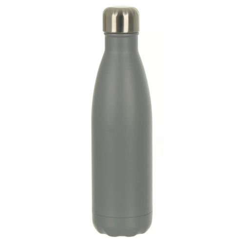 Tall, slimline, grey water bottle with stainless steel twist cap