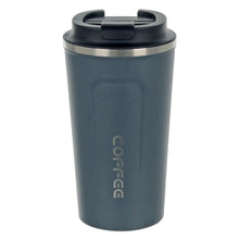 Load image into Gallery viewer, Large slate grey and silver stainless steel vacuum travel mug for coffee
