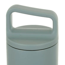Load image into Gallery viewer, Close up of easy grip handle on a grey insulated water bottle
