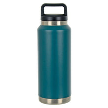 Load image into Gallery viewer, Teal blue and silver large stainless steel water bottle with black handle on the lid
