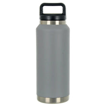 Load image into Gallery viewer, Large grey and silver stainless steel water bottle with black handle on the lid
