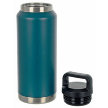 Load image into Gallery viewer, Teal blue stainless steel water bottle with black screw top lid beside it
