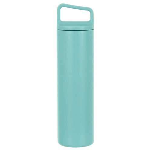 Blue tall slimline, reusable water bottle with easy grip handle