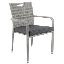 Load image into Gallery viewer, single chair featuring rattan two-tone grey weave with grey seat cushion pad
