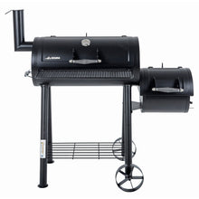 Load image into Gallery viewer, the azuma bandit charcoal smoker barbeque black steel bbq with thermometer front view
