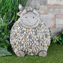 Load image into Gallery viewer, Grey sitting cow garden ornament, with pebble mosaic body
