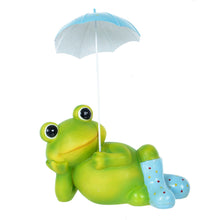 Load image into Gallery viewer, Azuma Garden Ornament Green Frog Wellies Umbrella 32cm Blue XS6915
