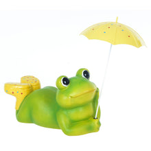 Load image into Gallery viewer, Azuma Garden Ornament Green Frog Wellies Umbrella 32cm Yellow XS6914

