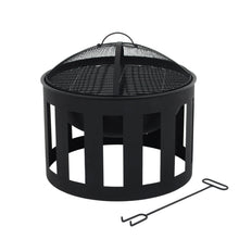 Load image into Gallery viewer, Vesta black steel fire pit barbecue with mesh spark guard and poker included
