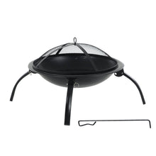 Load image into Gallery viewer, Black steel modern design fire pit with folding legs, mesh cover and poker included
