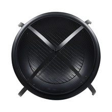 Load image into Gallery viewer, Top view of Vulcan fire pit with black mesh spark guard and charcoal grate
