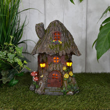Load image into Gallery viewer, Azuma Fairy Cottage Tree House Solar Garden Ornament Yellow LED Lights XS6902
