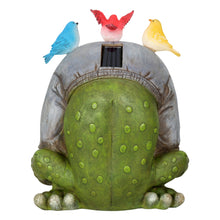 Load image into Gallery viewer, Back of the Novelty frog solar garden ornament.
