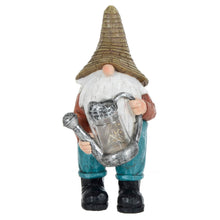 Load image into Gallery viewer, Novelty garden gnome figure with watering can containing solar power LED lights
