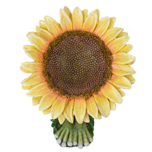Load image into Gallery viewer, Top view of frog bird feeder garden ornament with sunflower shape dish on top
