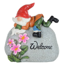 Load image into Gallery viewer, Azuma Garden Gnome On Pebble Welcome Ornament Resin Outdoor Red Hat XS6996
