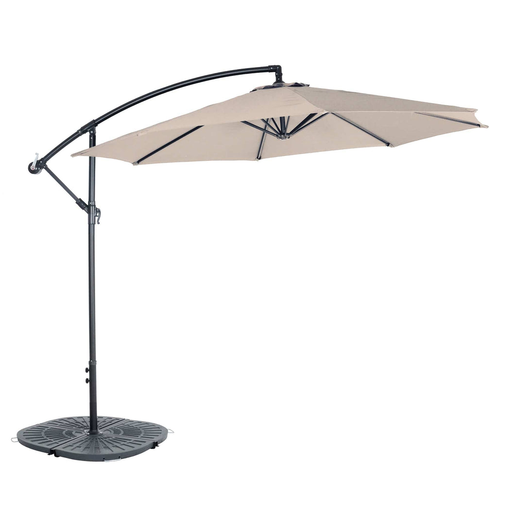 Azuma 3m Banana overhanging parasol in taupe.