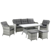 Load image into Gallery viewer, barletta sofa dining set with rattan finish and grey plush cushions
