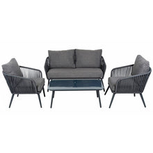 Load image into Gallery viewer, Azuma Teramo Garden Sofa Set Black String Seats Glass Table XS7068
