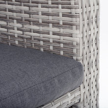 Load image into Gallery viewer, Detail of two tone grey wicker material sofa and dark grey seat pad

