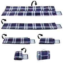 Load image into Gallery viewer, Azuma Blue Tartan Picnic Blanket Waterproof Travel Rug Mat
