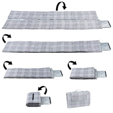 Load image into Gallery viewer, image diagram showcasing how to fold up the picnic blanket 
