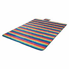 Load image into Gallery viewer, rainbow stripe picnic blanket fully extended on white background
