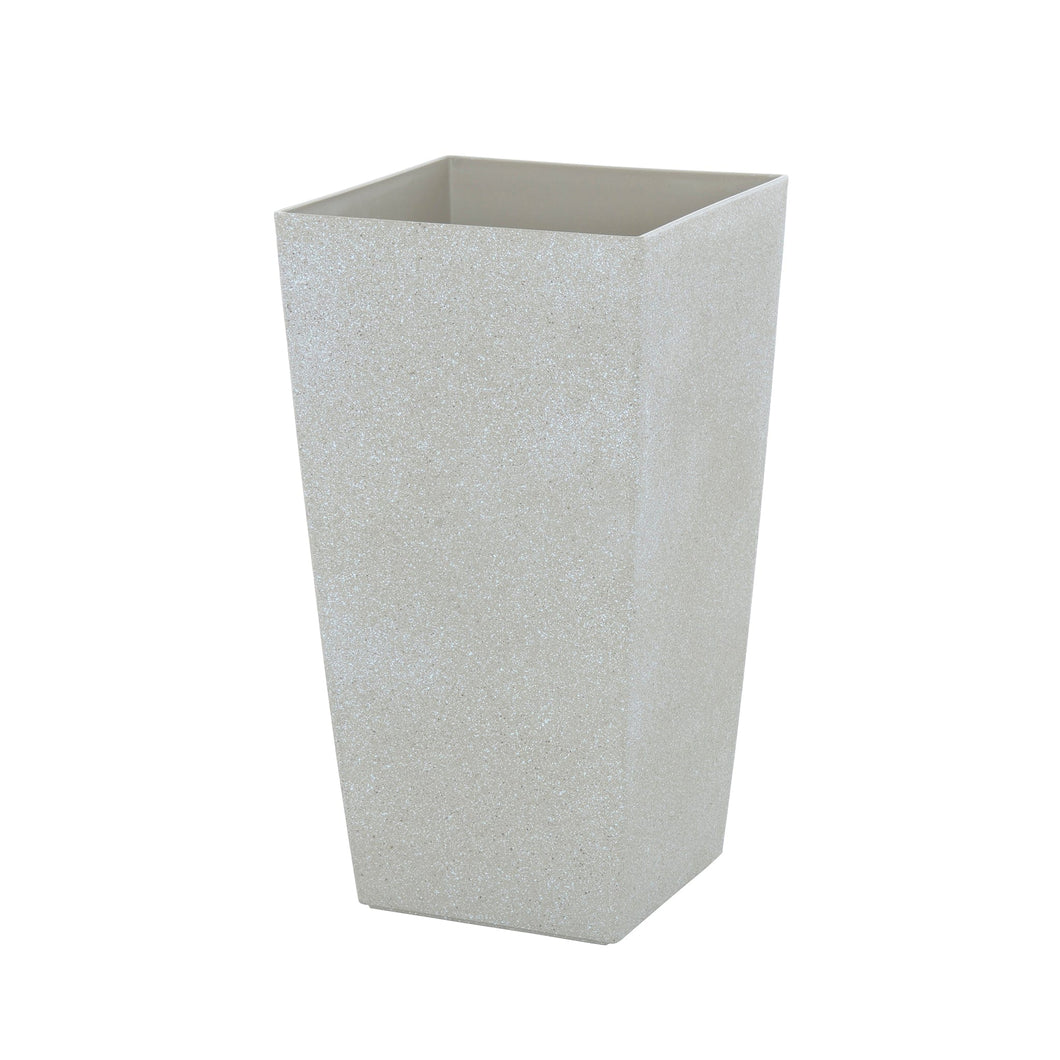 Azuma tall beige stone effect square plant pot.