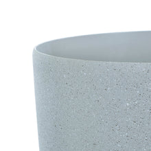 Load image into Gallery viewer, Close up of the Azuma tall grey stone effect round plant pot.

