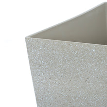 Load image into Gallery viewer, Close up of the Azuma tall beige stone effect square plant pot.
