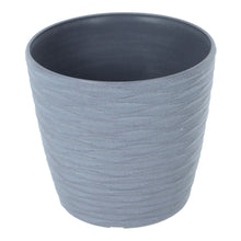 Load image into Gallery viewer, grey plant pot features weave design with darker grey inside
