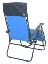 Load image into Gallery viewer, Back view of the Azuma padded garden relaxer chair in blue.
