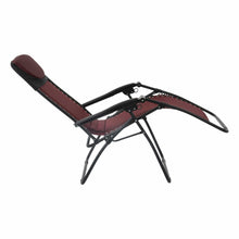 Load image into Gallery viewer, Full recline position of the Azuma padded garden relaxer chair in dark red.
