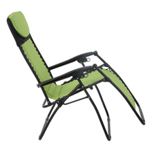 Load image into Gallery viewer, First recline position of the Azuma padded garden relaxer chair in lime.
