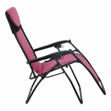 Load image into Gallery viewer, First recline position of the Azuma padded garden relaxer chair in pink.
