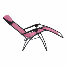Load image into Gallery viewer, Full recline position of the Azuma padded garden relaxer chair in pink.
