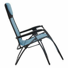Load image into Gallery viewer, First recline position of the Azuma textilene garden relaxer chair in turquoise.
