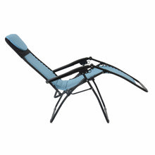 Load image into Gallery viewer, Full recline position of the Azuma textilene garden relaxer chair in turquoise.
