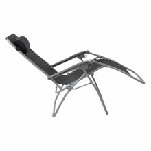 Load image into Gallery viewer, Full recline position on the Azuma textilene zero gravity garden chair in black.
