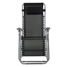 Load image into Gallery viewer, Front view of the Azuma textilene zero gravity garden chair in black.
