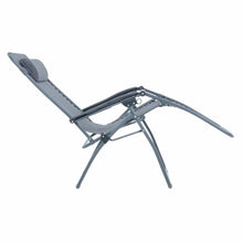 Load image into Gallery viewer, Full recline position of the Azuma textilene garden relaxer chair in dark grey marl.
