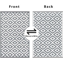 Load image into Gallery viewer, front and back of outdoor rug featuring same design
